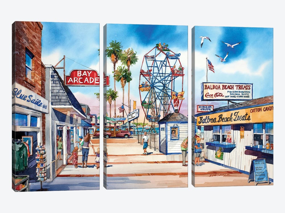Balboa Fun Zone by Bill Drysdale 3-piece Canvas Art Print