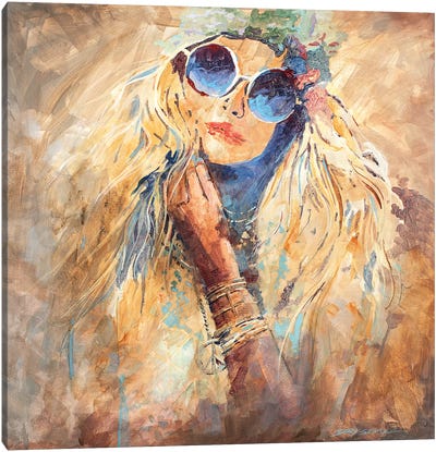 Hippie Girl Canvas Art Print - Glasses & Eyewear Art