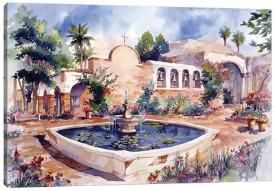 Mission San Juan Capistrano Canvas Art Print - Fountain Art