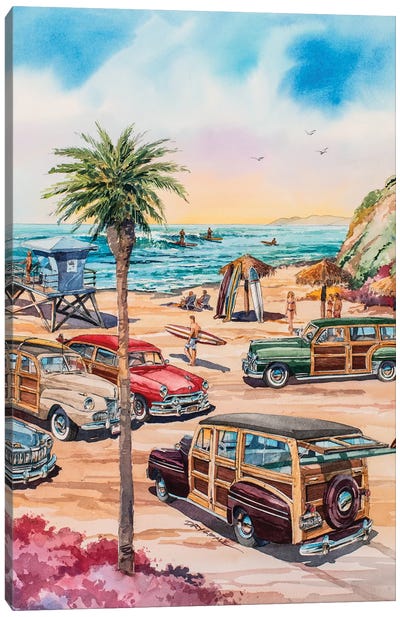 Moonlight Beach Woodies Canvas Art Print - Ford