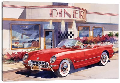 Red Corvette Canvas Art Print - Restaurant & Diner Art