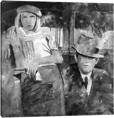Bonnie And Clyde In Black And White Canvas Art Print - Gangster & Criminal Art