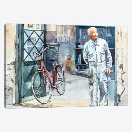 Bicycle Repairman Canvas Print #BDR60} by Bill Drysdale Canvas Art