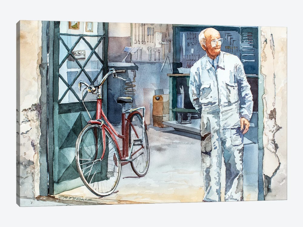 Bicycle Repairman by Bill Drysdale 1-piece Canvas Artwork