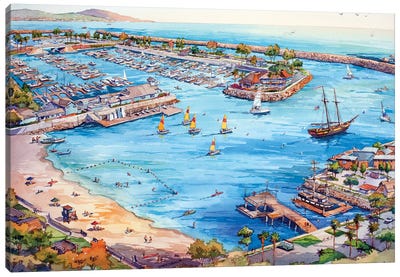 Dana Point Harbor Canvas Art Print - Nautical Décor