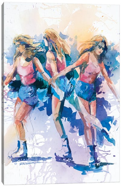 Retro Roller Girl Canvas Art Print - Rollerblading & Roller Skating