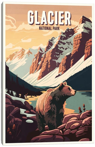 Glacier National Park Canvas Art Print - Bear Art