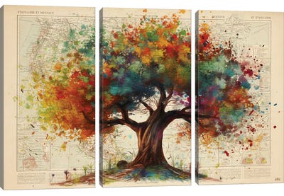 Tree Of Life Canvas Art Print - 3-Piece Map Art