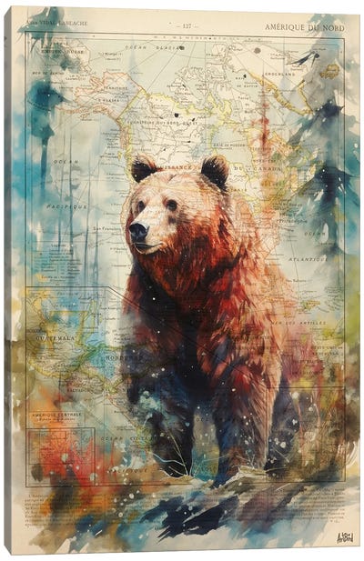 Grizzly Canvas Art Print - 3-Piece Map Art