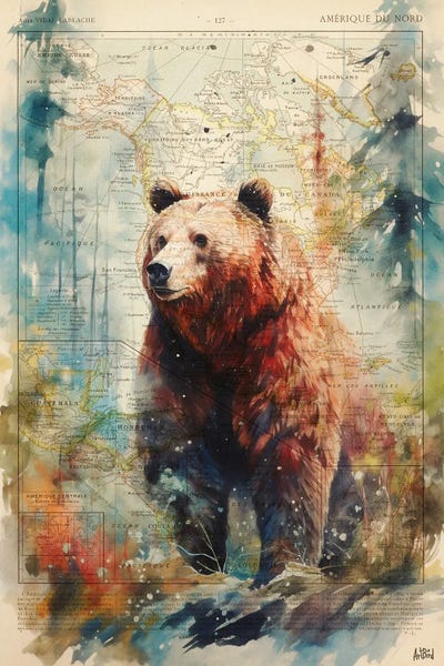 Large Map Art - Canvas Prints: Grizzly by ArtBird Studio