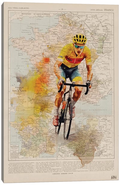 Tour De France Watercolor Canvas Art Print - Best Selling Map Art