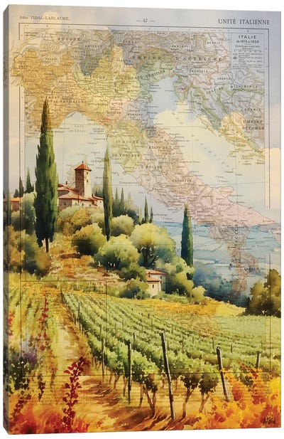 Tuscany Watercolor Canvas Art Print - Tuscany Art