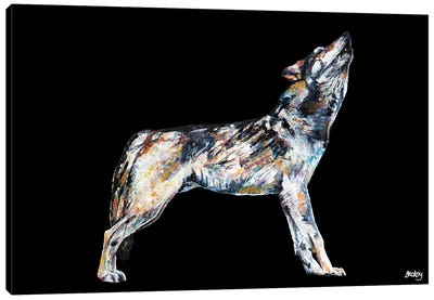 Mishka, Black Background Canvas Art Print - Wolf Art