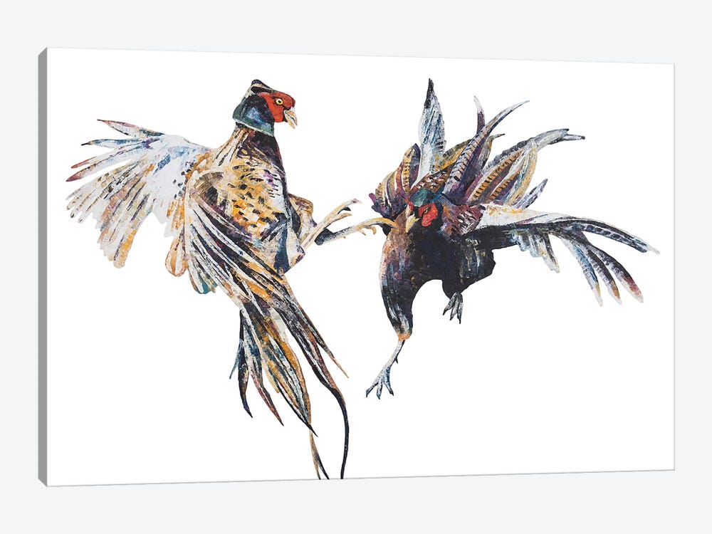 Fighting Pheasant Cocks by Becksy 1-piece Canvas Artwork