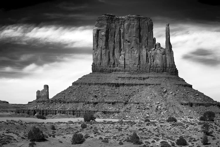 West Mitten Butte And Stagecoach In B&W, Monument Valley, Navajo Nation, USA