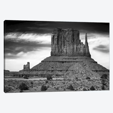 West Mitten Butte And Stagecoach In B&W, Monument Valley, Navajo Nation, USA Canvas Print #BED1} by Petr Bednarik Art Print