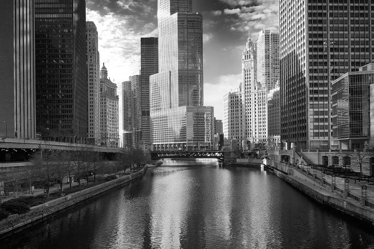 Riverfront Architecture In B&W, Chicago, Illinois, USA