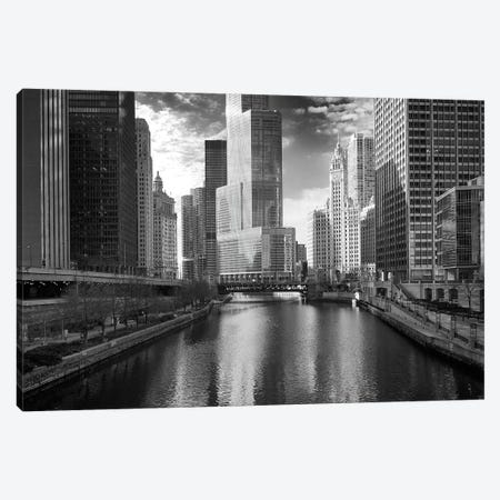 Riverfront Architecture In B&W, Chicago, Illinois, USA Canvas Print #BED2} by Petr Bednarik Canvas Art Print