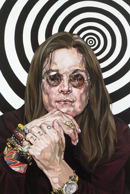 OZZY OSBOURNE WITH CHARCOAL SOFT PASTEL PAINT   PRINT ON   FRAMED CANVAS 
