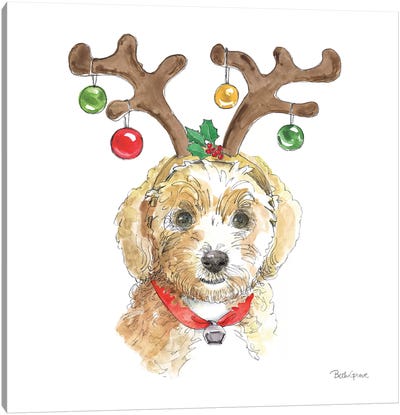Holiday Paws VI on White Canvas Art Print - Christmas Animal Art