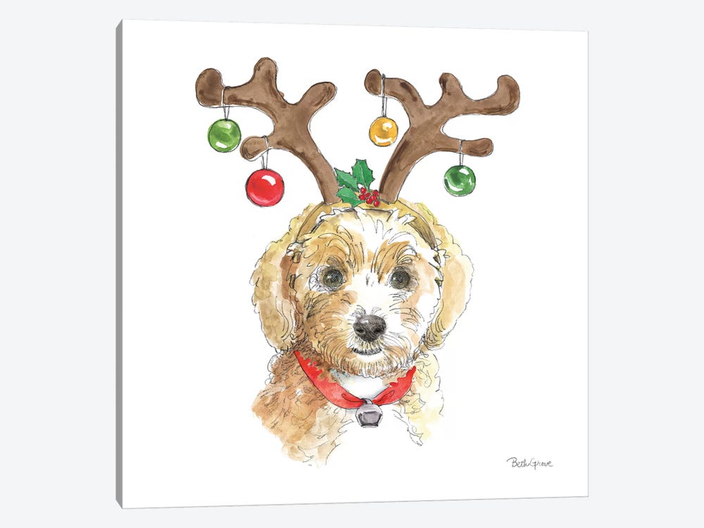 Holiday Paws VI on White by Beth Grove 1-piece Canvas Art