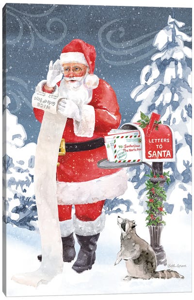 Santas List VII Canvas Art Print - Raccoon Art