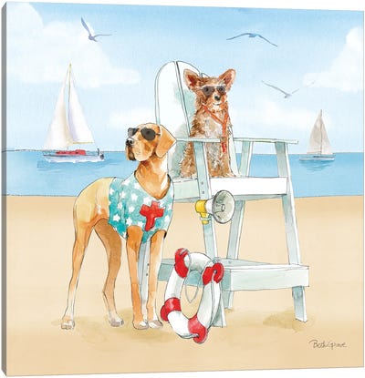 Summer Fun at the Beach IV Canvas Art Print - Gull & Seagull Art