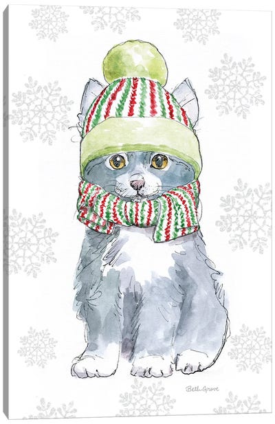 Christmas Kitties II Snowflakes Canvas Art Print