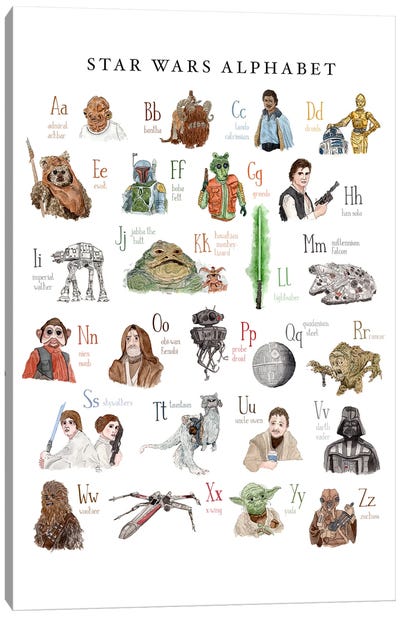The Original Trilogy Alphabet Canvas Art Print - Princess Leia