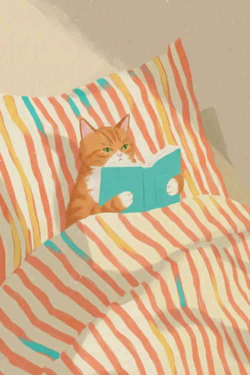 Cat Reading In Bed