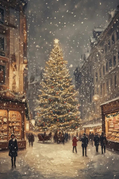 Rustic Christmas Village Landscape Painting by Bona Fidesa wall art