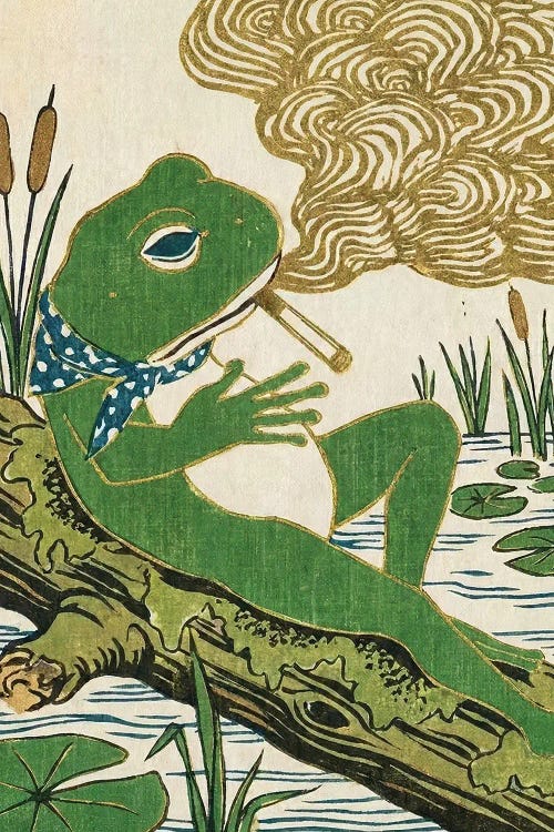 Vintage Japanese Frog Smoking