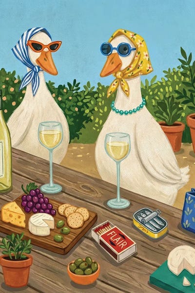 Chic Geese Outdoor Picnic Wine by Bona Fidesa canvas print