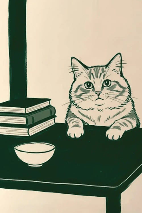 Cat Leaning On Table With Books