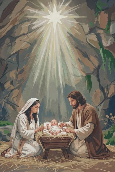 Holy Night Nativity Scene With Star by Bona Fidesa canvas print