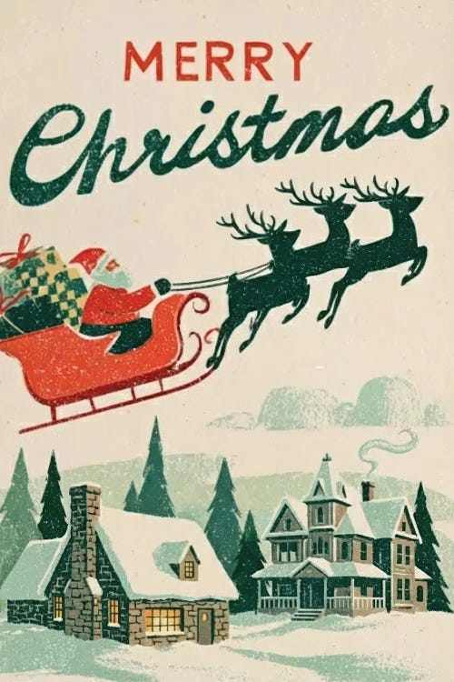 Vintage Merry Christmas Santa Sleigh