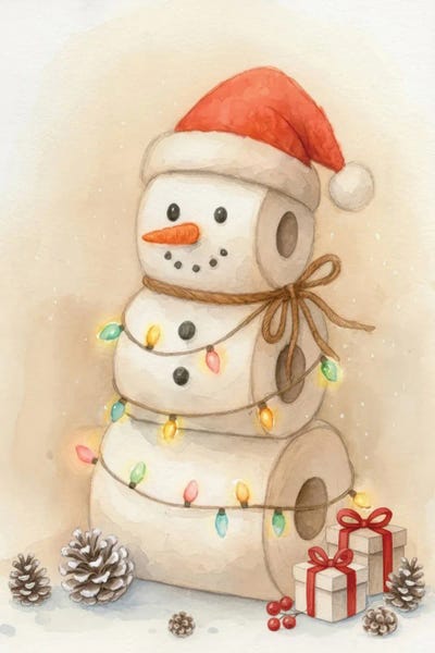 Funny Toilet Paper Snowman Christmas by Bona Fidesa canvas print