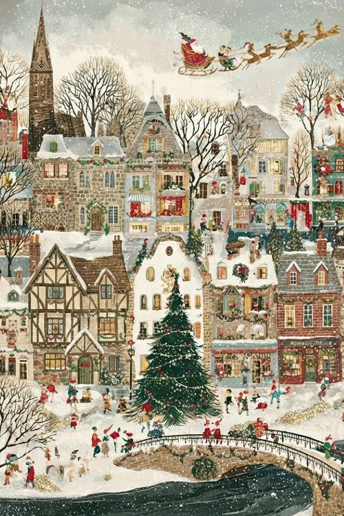 Detailed Snowy Christmas Village Scene