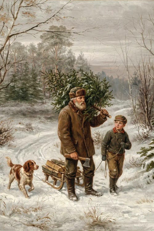 Vintage Winter Christmas Tree Scene