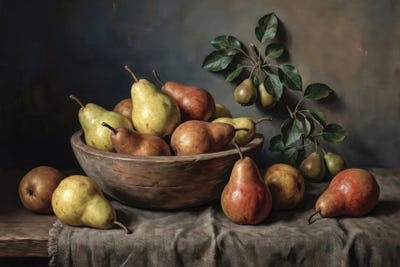 Vintage Pears Bowl Still Life Dark Moody by Bona Fidesa canvas print