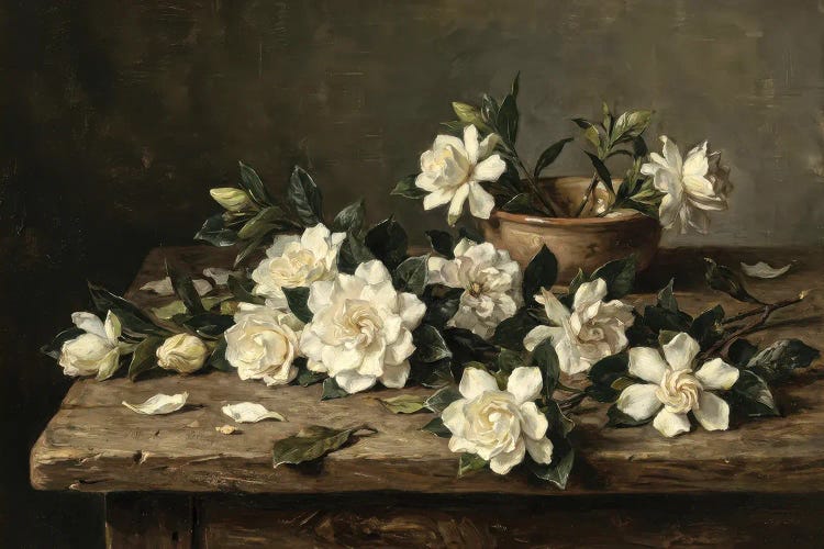 White Gardenia Flower Still Life Moody