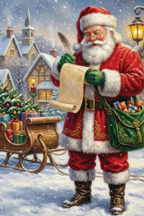 Santa Checking List Sleigh Winter