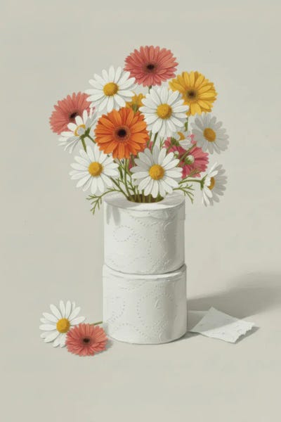 Colorful Gerbera Daisy Toilet Paper Bathroom by Bona Fidesa canvas print
