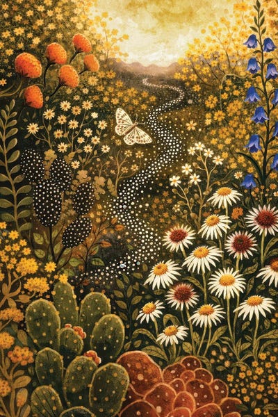 Floral Meadow Path And Butterfly by Bona Fidesa canvas print