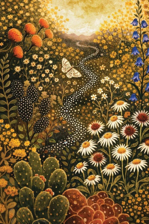 Floral Meadow Path And Butterfly