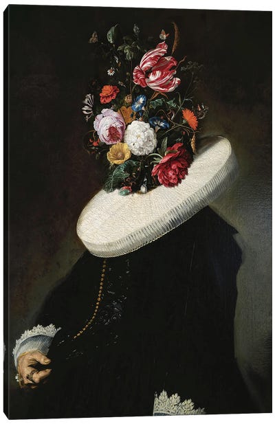 Flower Headed Noble Woman Canvas Art Print - Regal Revival