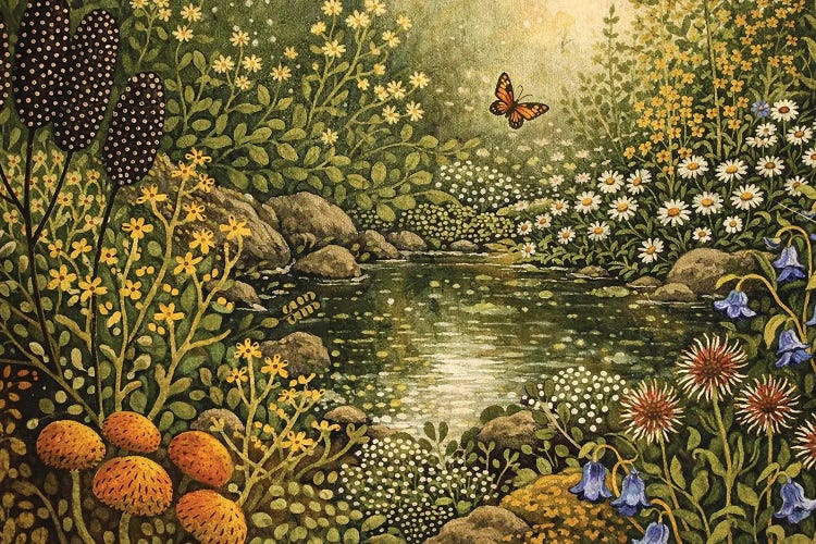Butterfly Over Pond Folk Scene