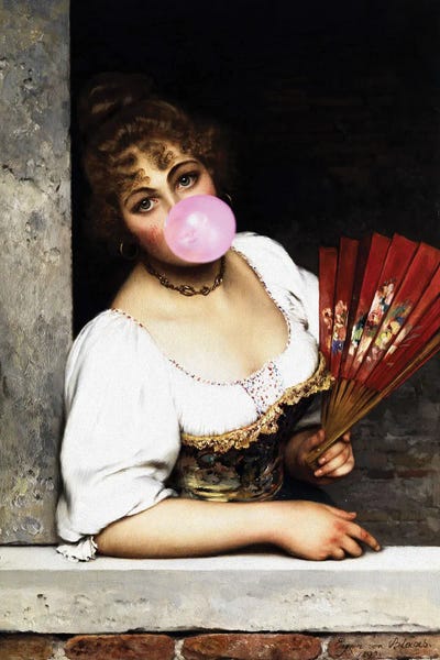 Woman Portrait With Bubblegum I Canvas Print by Bona Fidesa iCanvas