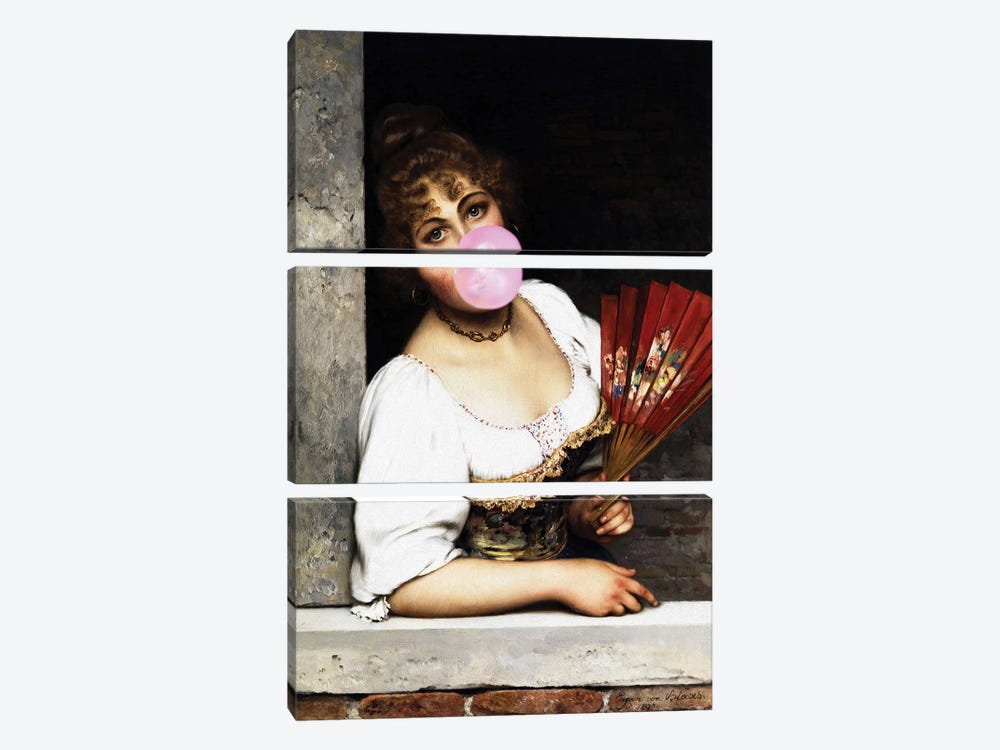 Woman Portrait With Bubblegum I by Bona Fidesa 3-piece Canvas Art Print