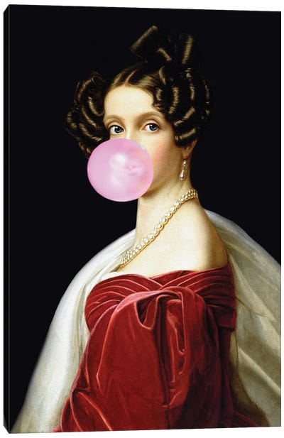 Woman Portrait With Bubblegum IV Canvas Art Print - Historical Fashion Art